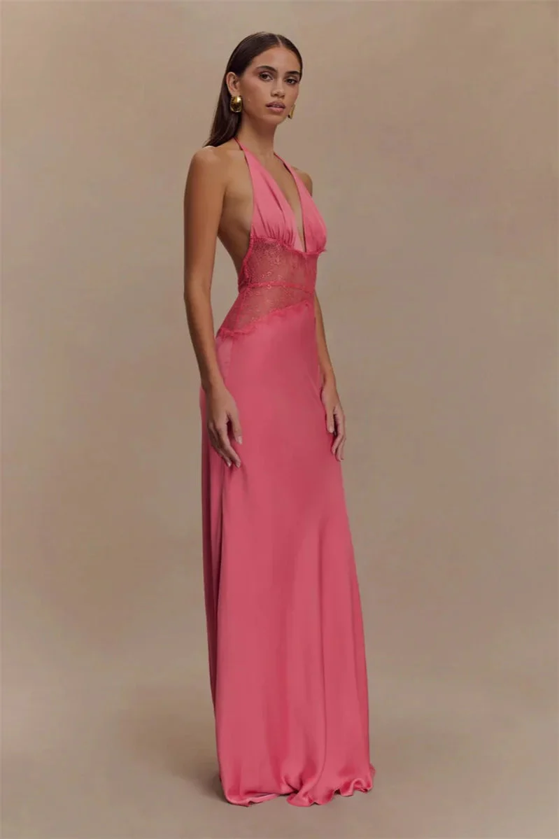Lace Patchwork Backless Halter Boho Dress - Image 22