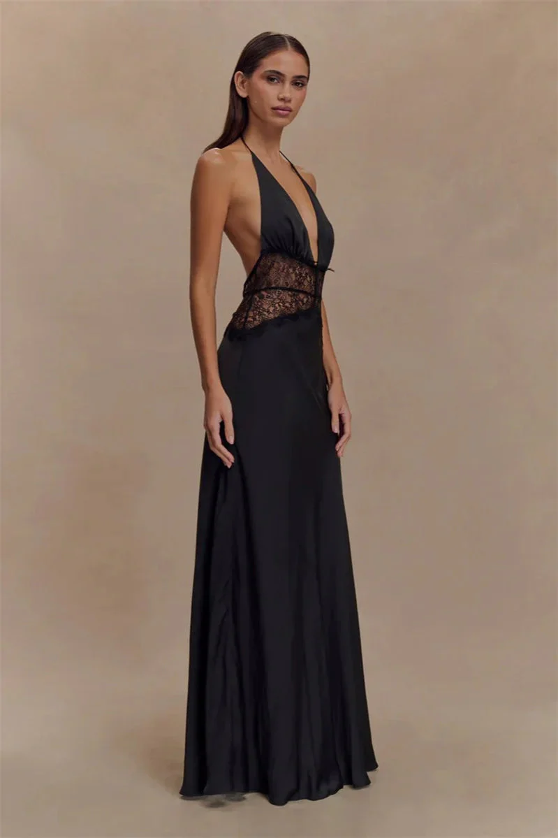 Lace Patchwork Backless Halter Boho Dress - Image 32