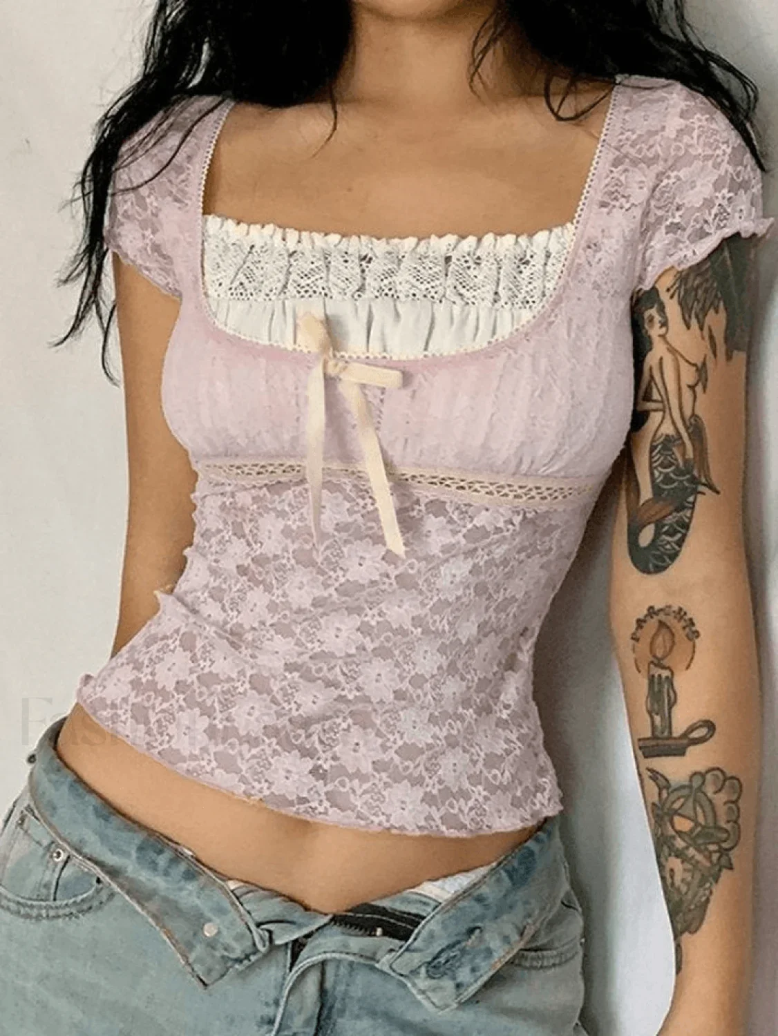 Lace Patchwork Crop Blouse - Image 14