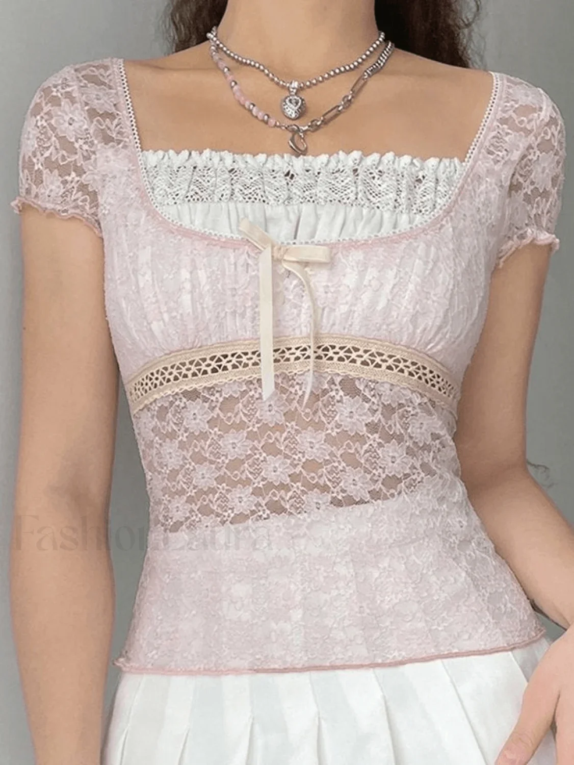 Lace Patchwork Crop Blouse - Image 25