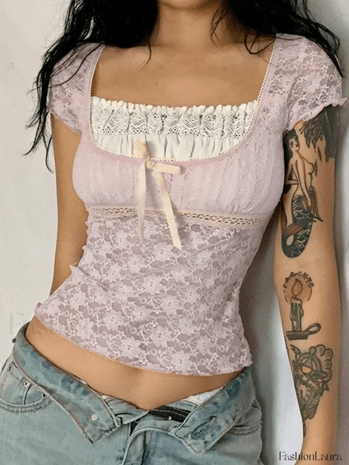 Lace Patchwork Crop Blouse - Image 29