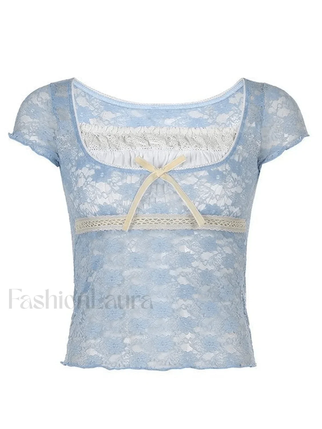 Lace Patchwork Crop Blouse - Image 3