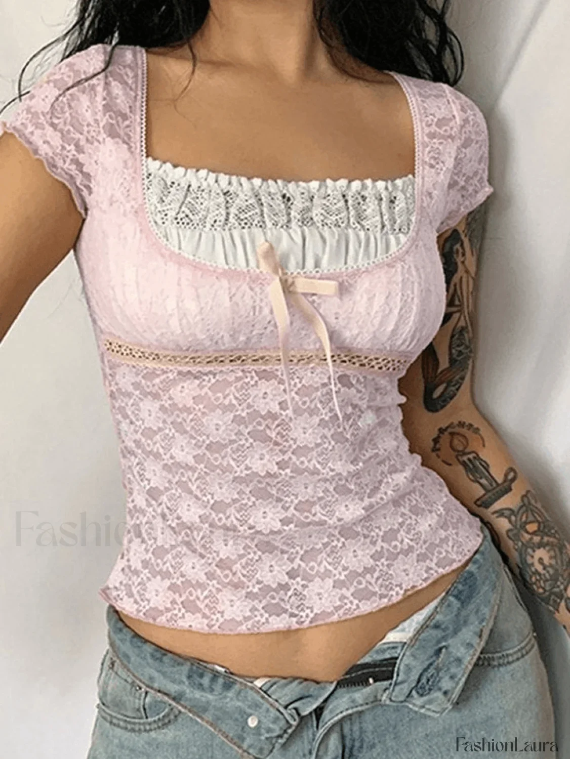Lace Patchwork Crop Blouse - Image 31