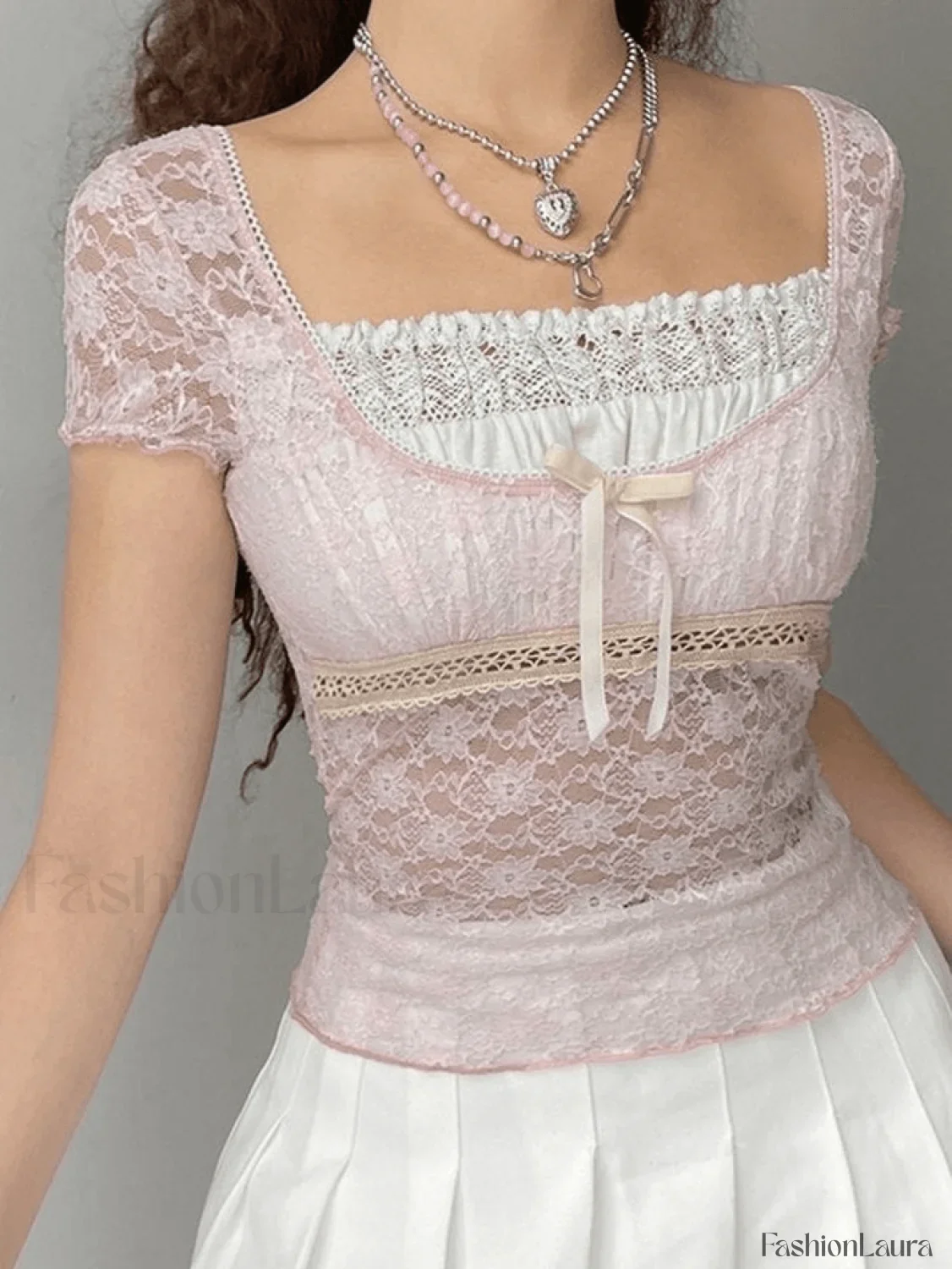 Lace Patchwork Crop Blouse - Image 37