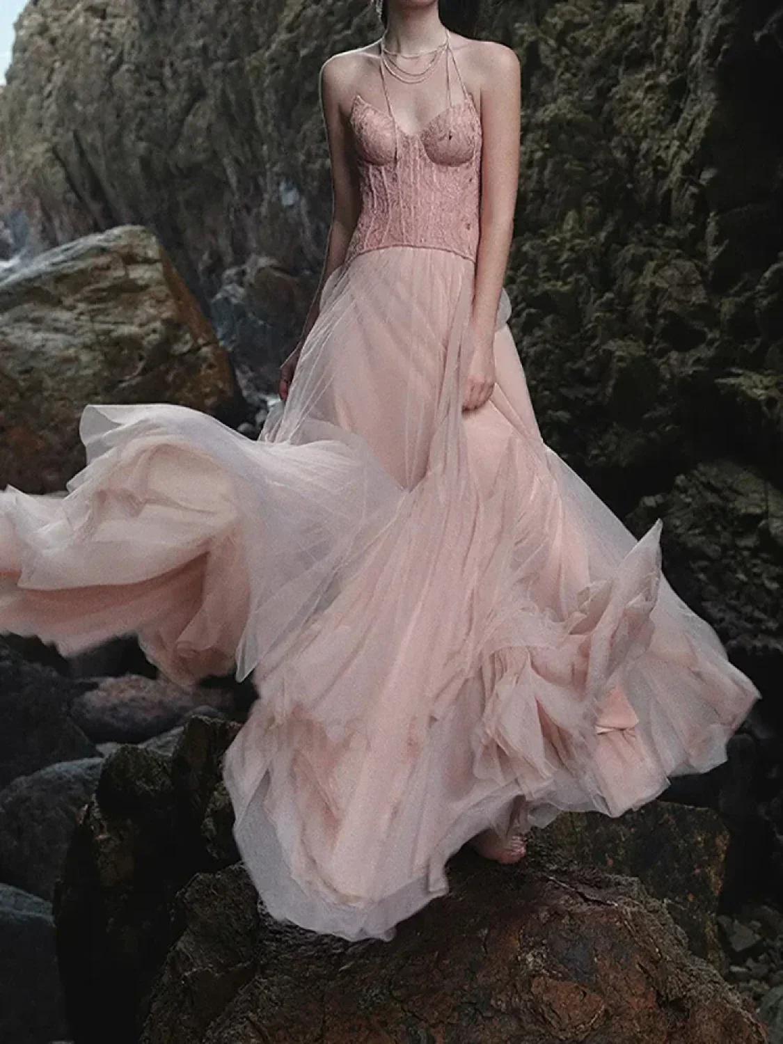 Lace Patchwork Pink Maxi Dress - Image 4