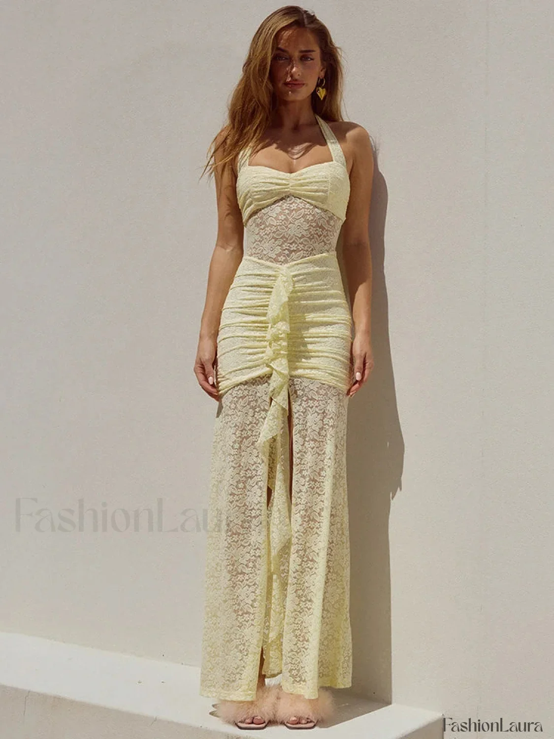 Lace Patchwork Ruched Maxi Dress - Image 11