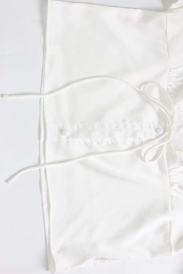 Lace Patchwork Tie Front Slim Fit Short Sleeve Tee - Image 9