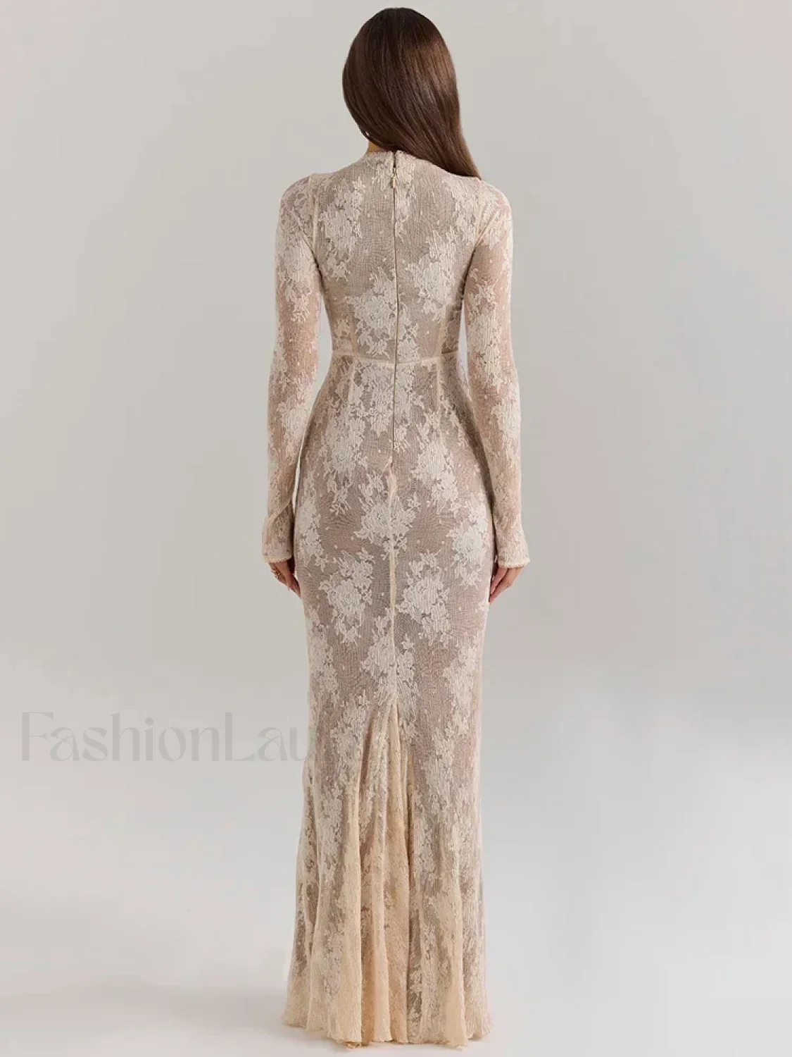 Lace Print Long Sleeve Maxi Dress - Image 3