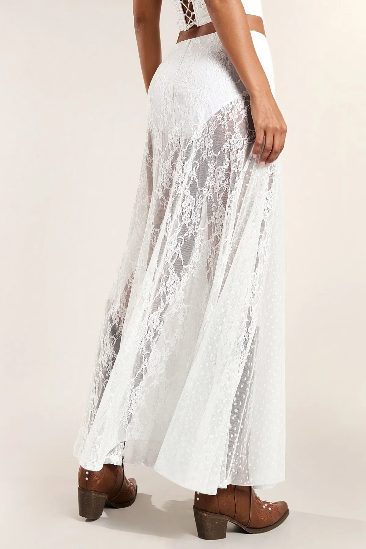 Lace Print Sheer Low Waist Maxi Boho Skirt - Image 10