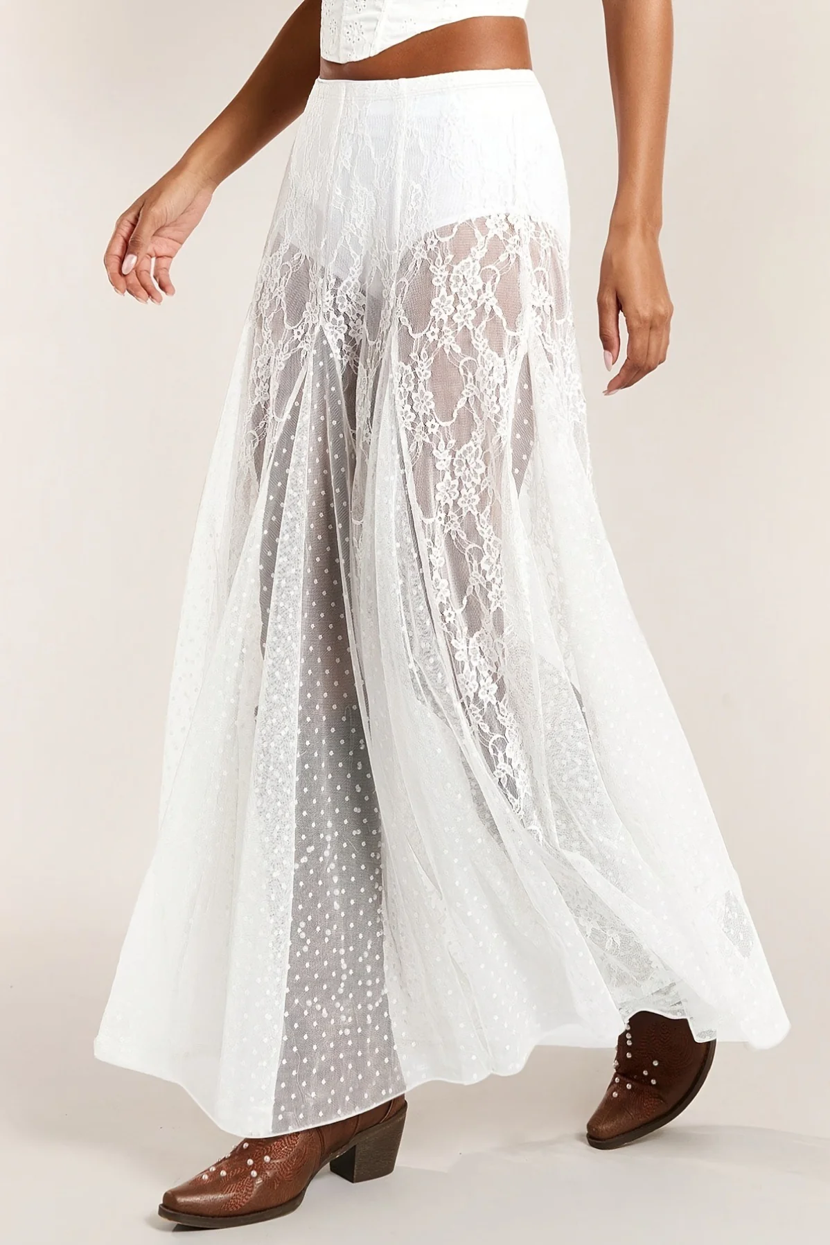 Lace Print Sheer Low Waist Maxi Boho Skirt - Image 11