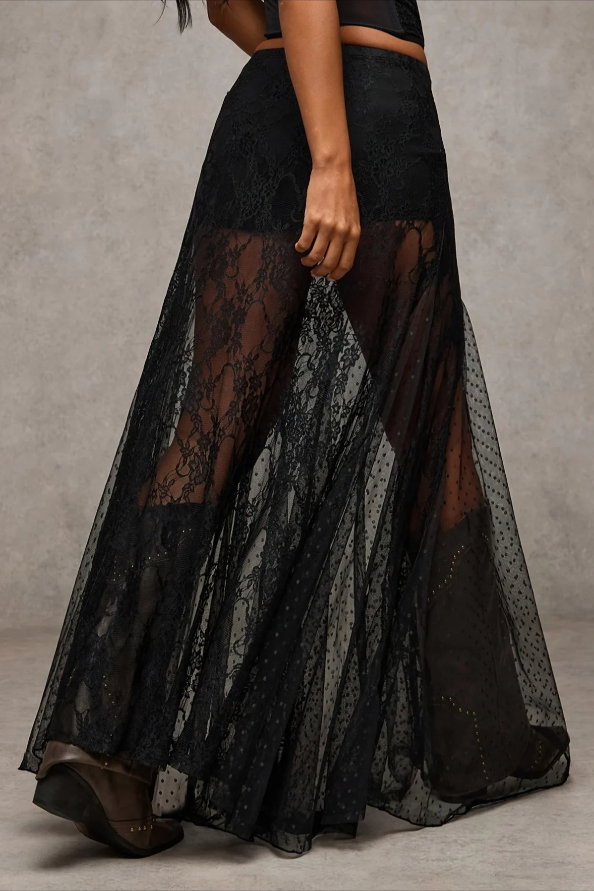 Lace Print Sheer Low Waist Maxi Boho Skirt - Image 3