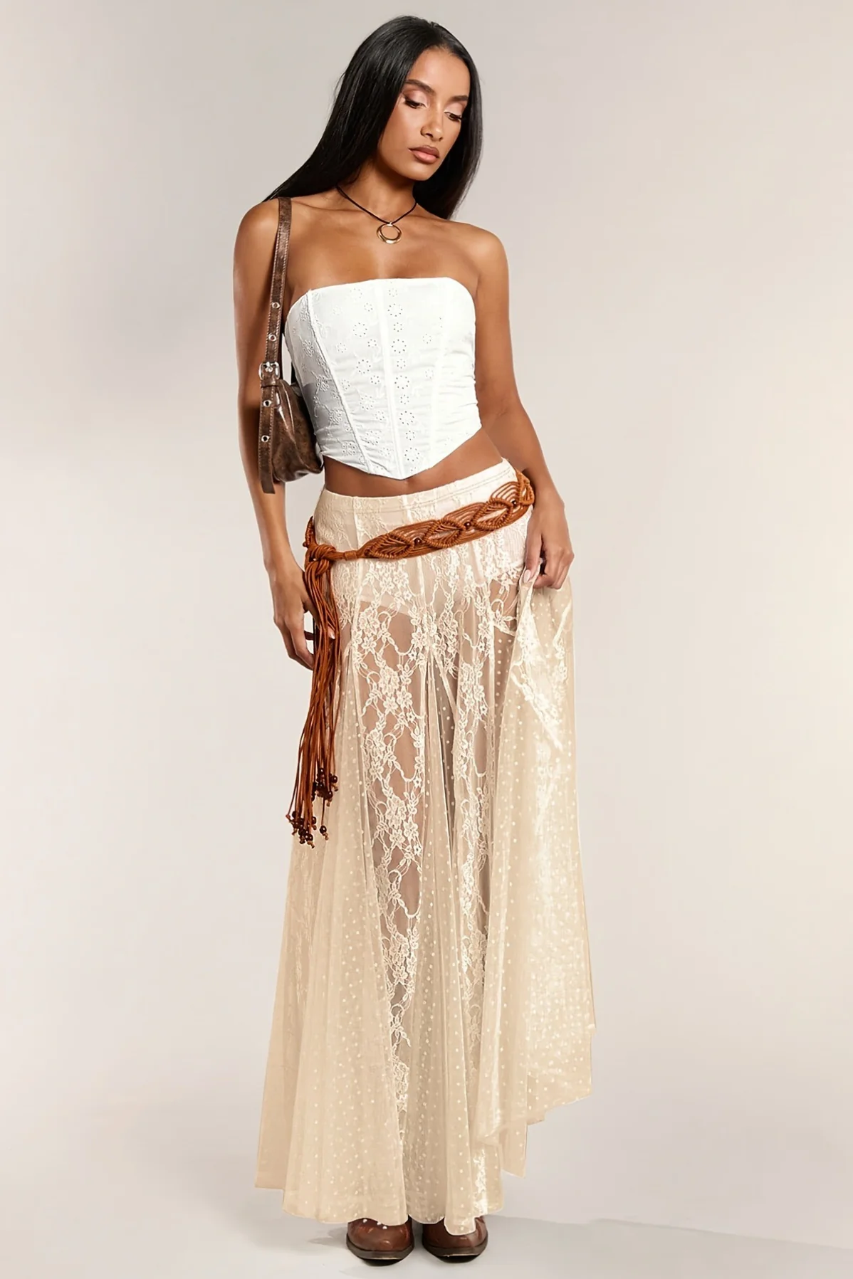 Lace Print Sheer Low Waist Maxi Boho Skirt - Image 7