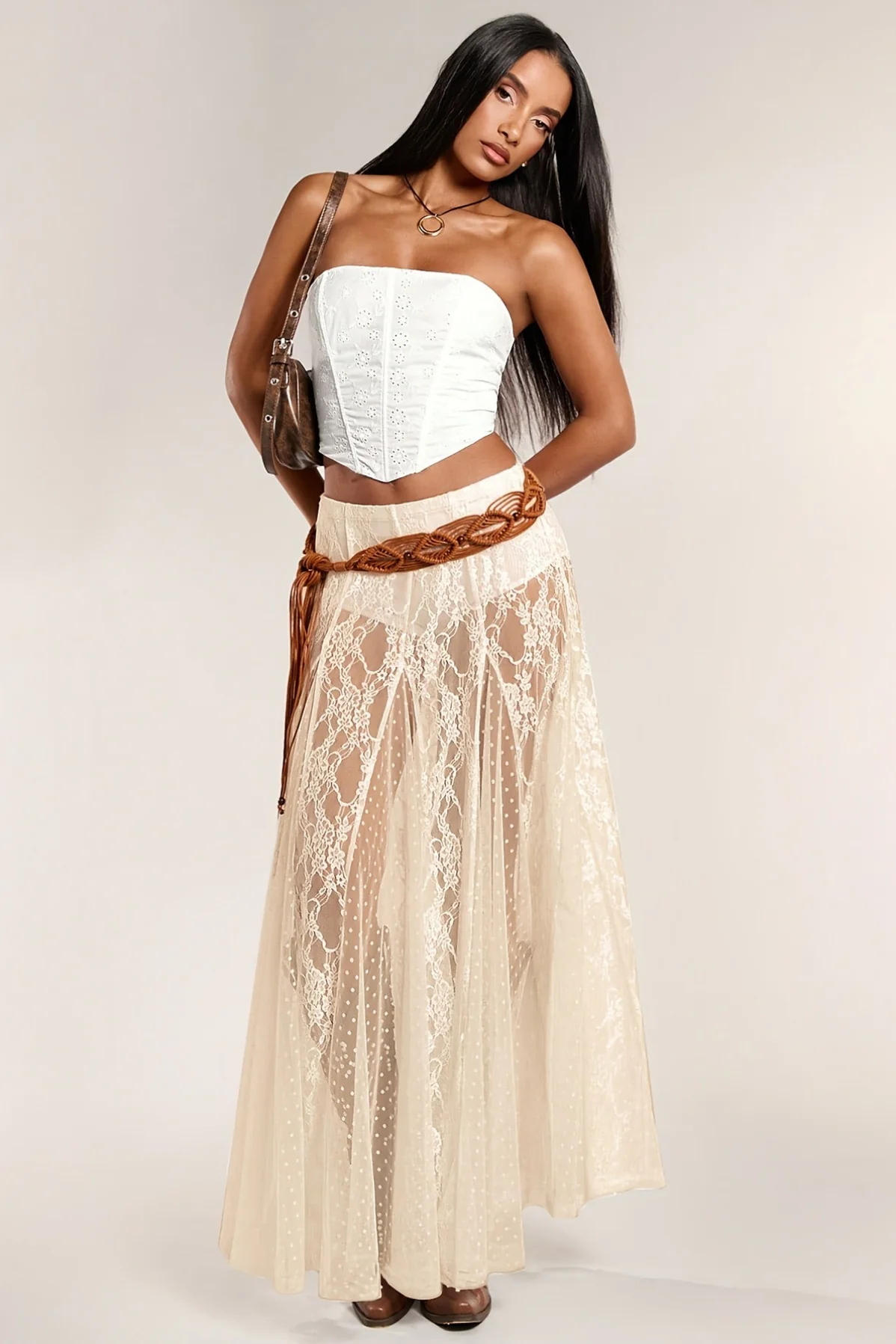 Lace Print Sheer Low Waist Maxi Boho Skirt - Image 8