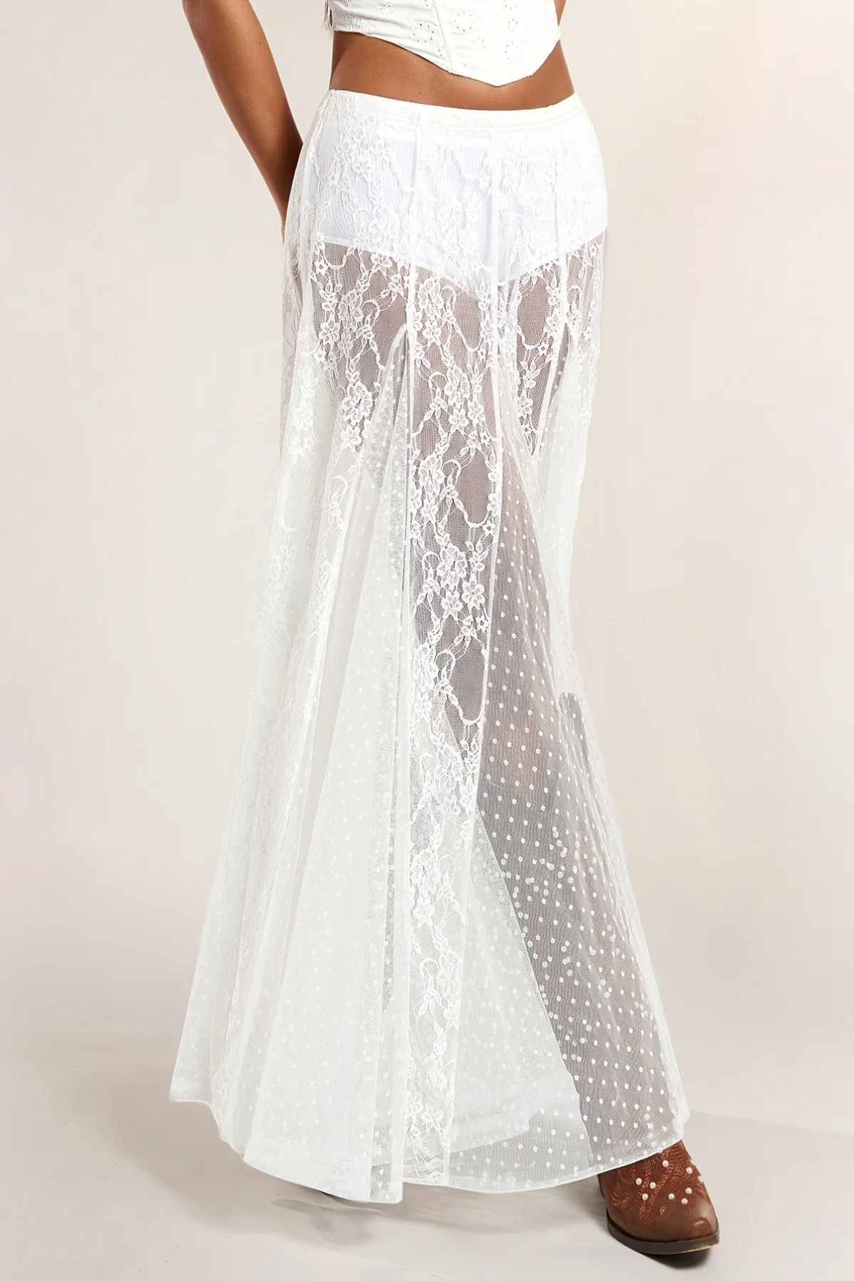 Lace Print Sheer Low Waist Maxi Boho Skirt - Image 9