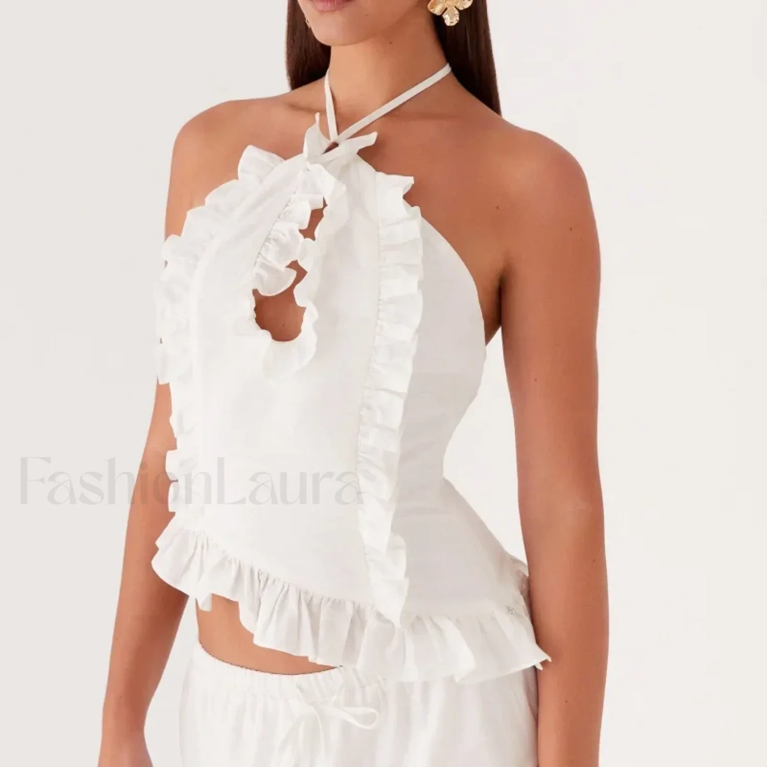 Lace Ruffle Halter Crop Top - Image 13