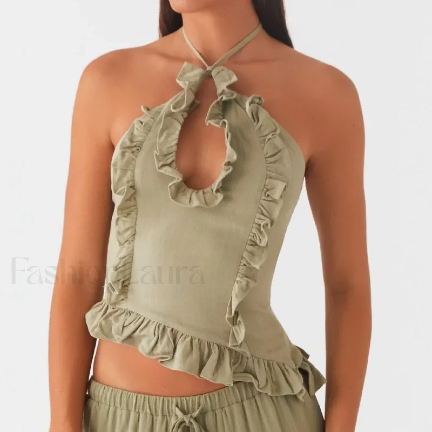 Lace Ruffle Halter Crop Top - Image 14