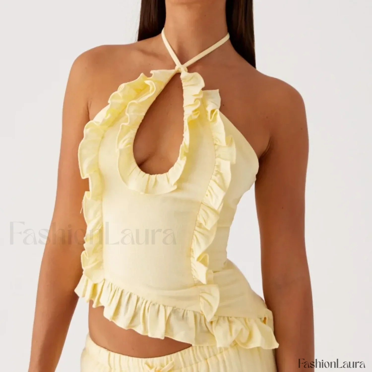 Lace Ruffle Halter Crop Top - Image 17