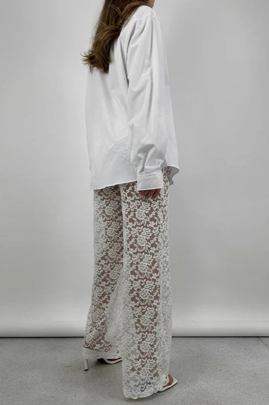 Lace Sheer High Waist Patchwork Straight Pants - Image 3