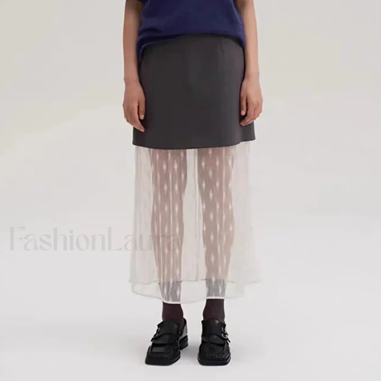 Lace Splicing Straight Zipper Skirt