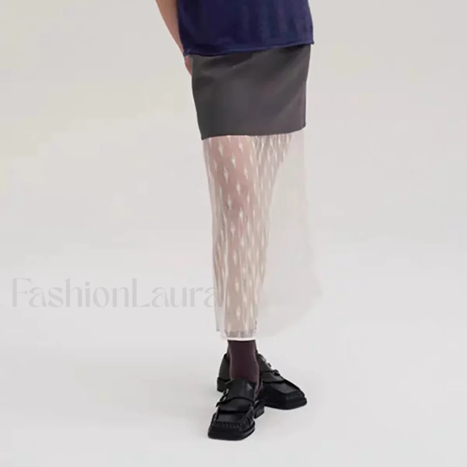 Lace Splicing Straight Zipper Skirt - Image 5