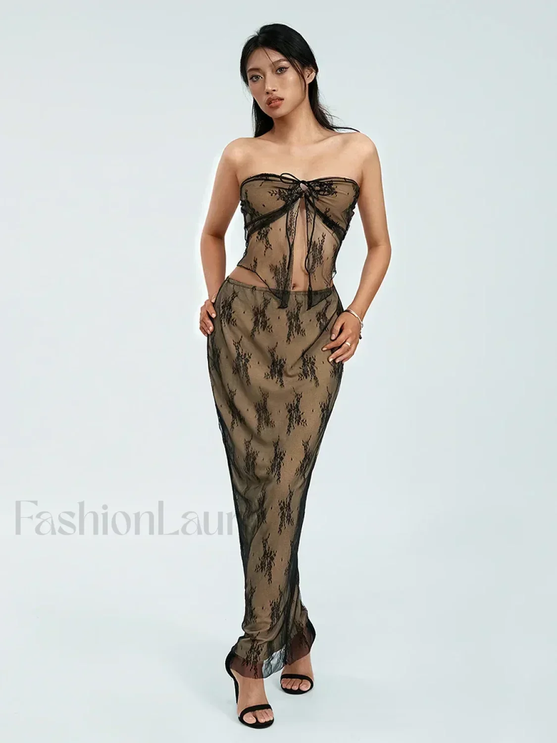 Lace Strapless Wrap Skirt Two Piece Set - Image 2