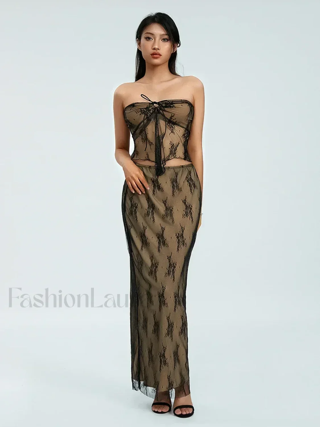 Lace Strapless Wrap Skirt Two Piece Set - Image 3