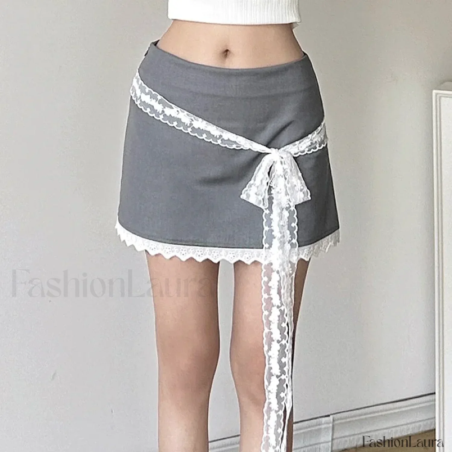 Lace Tie-Up Korean Preppy Skirt - Image 12