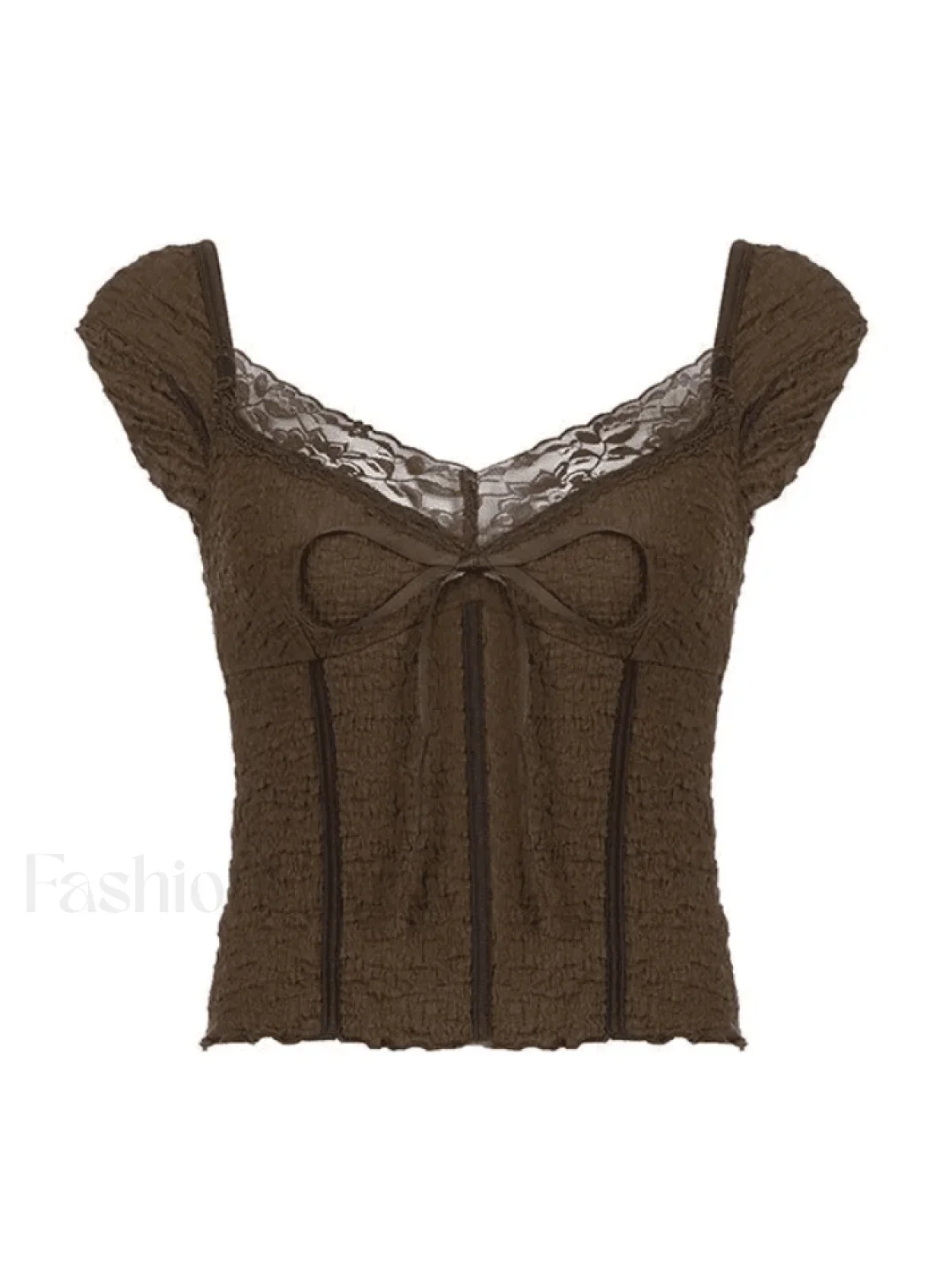 Lace Trim Crinkle Cropped Blouse - Image 8