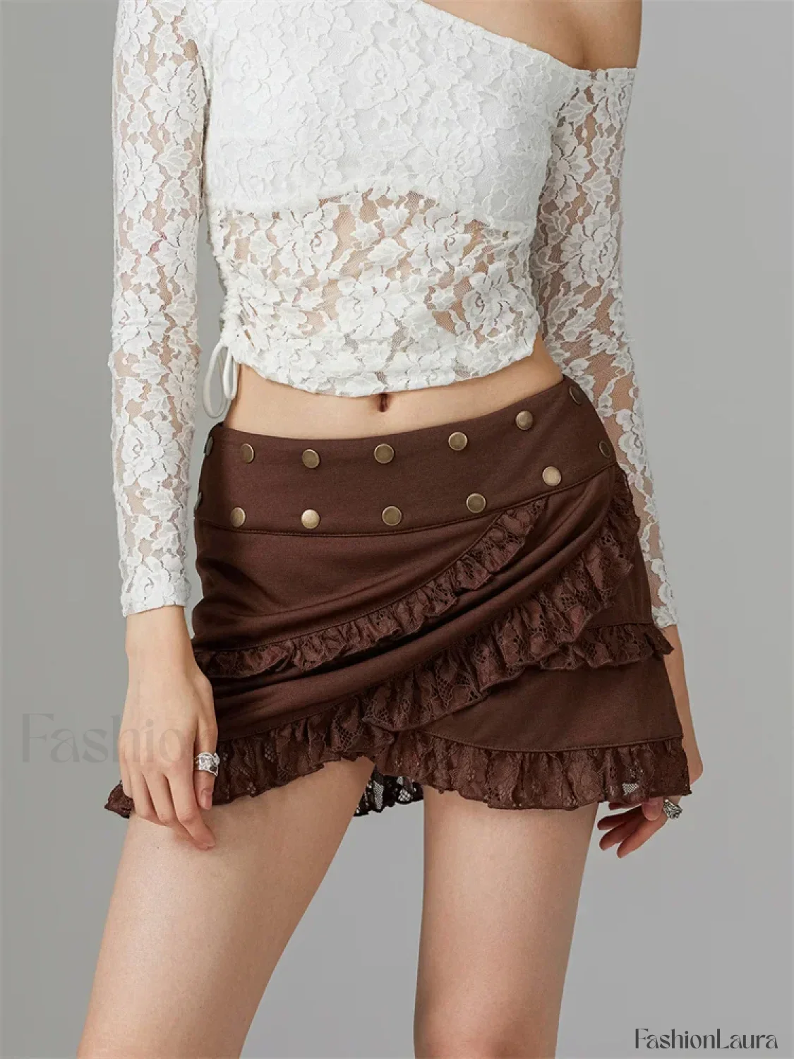 Lace Trim Irregular Hem Mini Skirt - Image 18