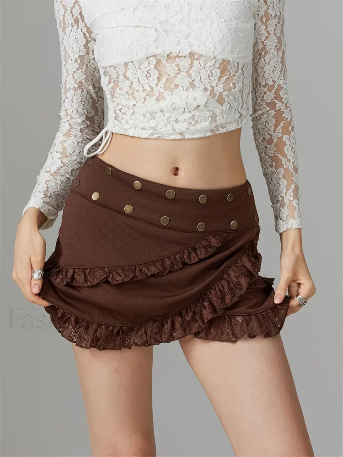 Lace Trim Irregular Hem Mini Skirt - Image 3