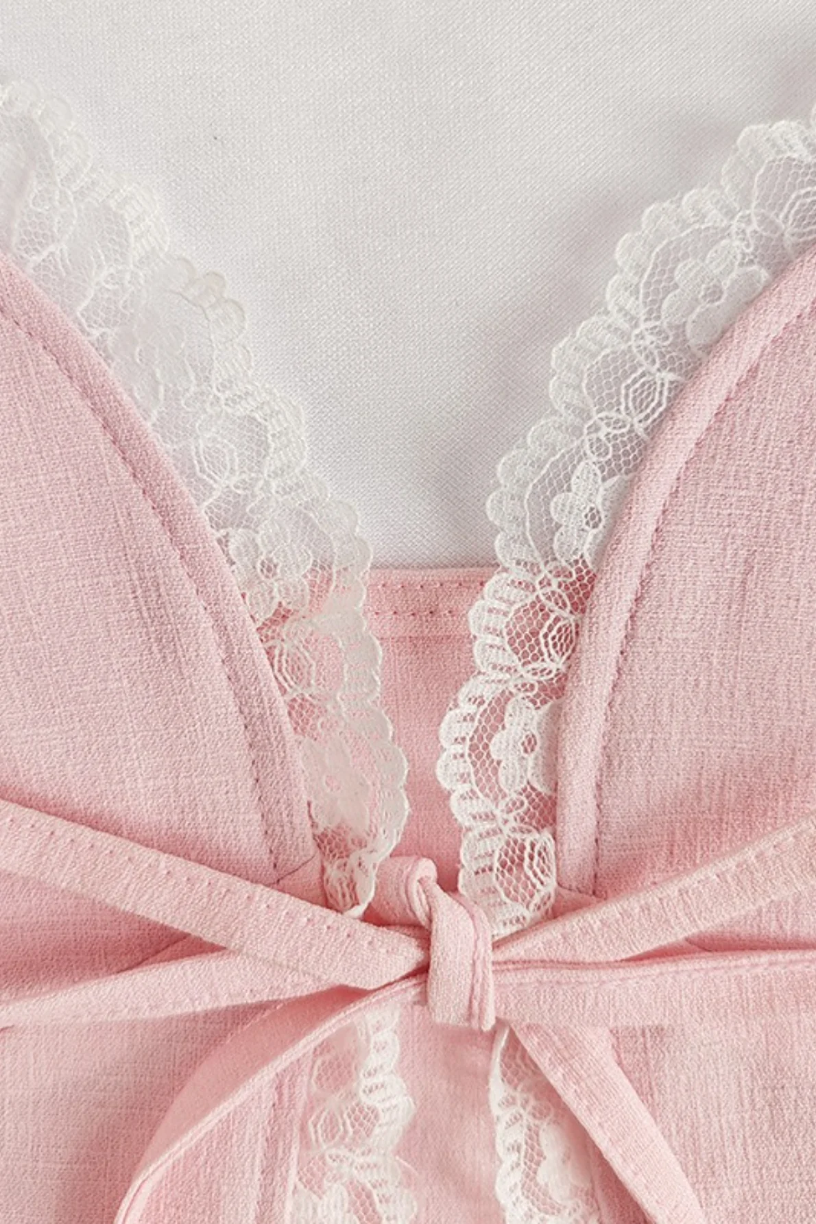 Lace Trim Patchwork Sexy Slinky Backless Crop Top - Image 9