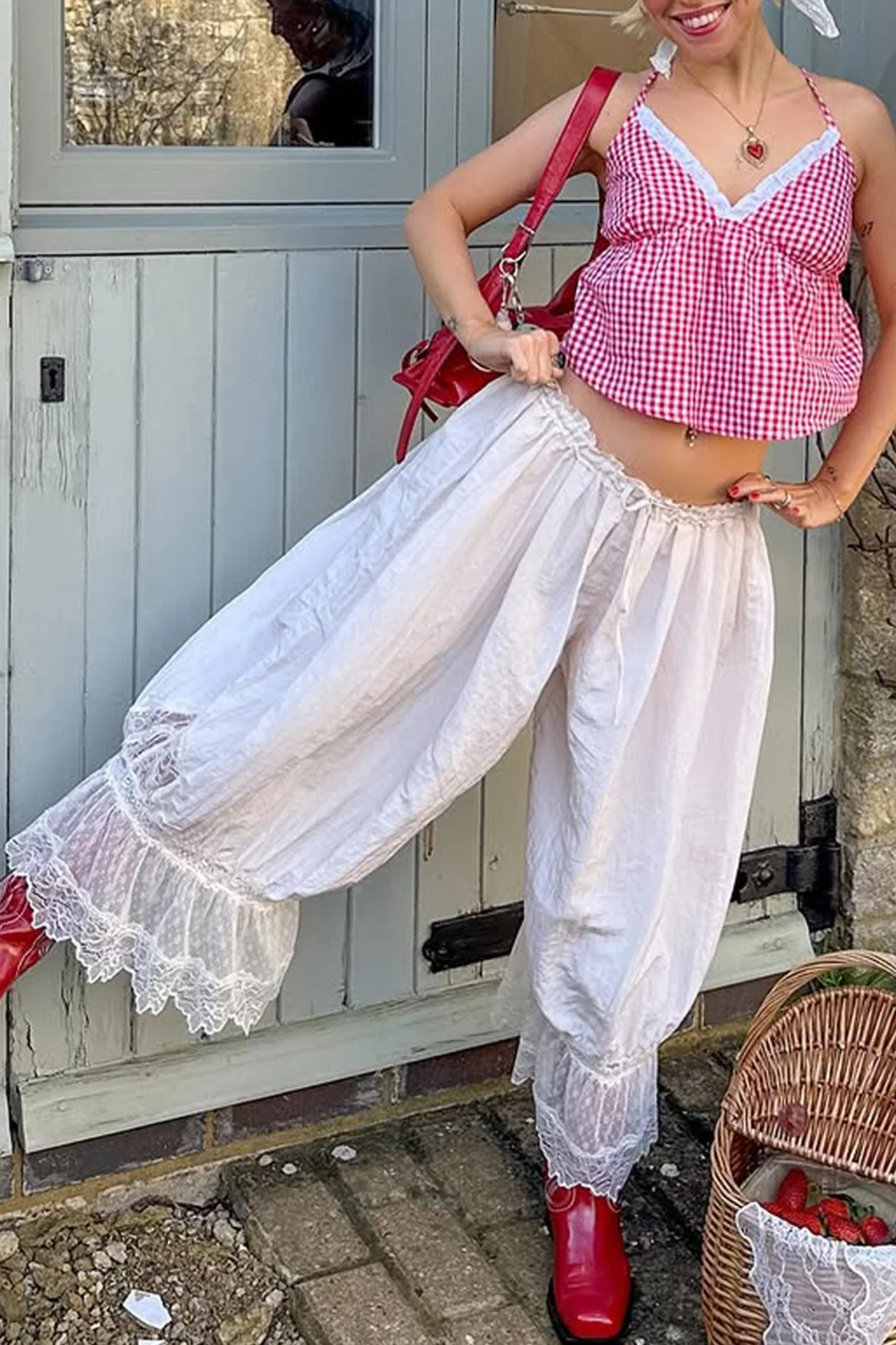 Lace Trim Relaxed Fit Boho Pants - Image 2