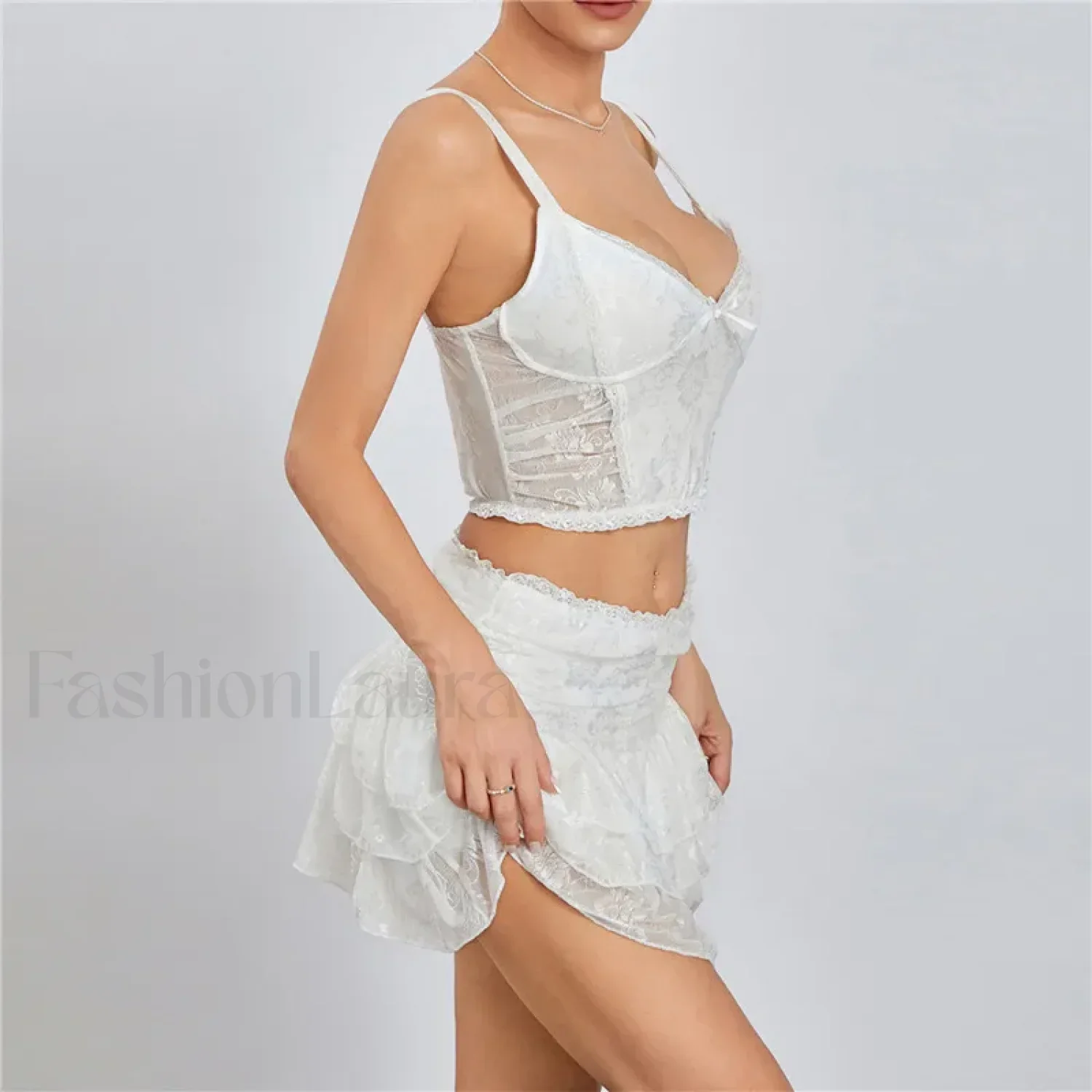 Lace Trim Sleeveless Crop Cami Mini Skirt Two Piece Set - Image 6