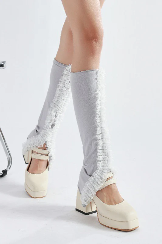 Lace Trim Slouchy Flared Leg Warmers - Image 2