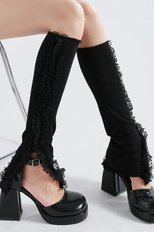 Lace Trim Slouchy Flared Leg Warmers - Image 3