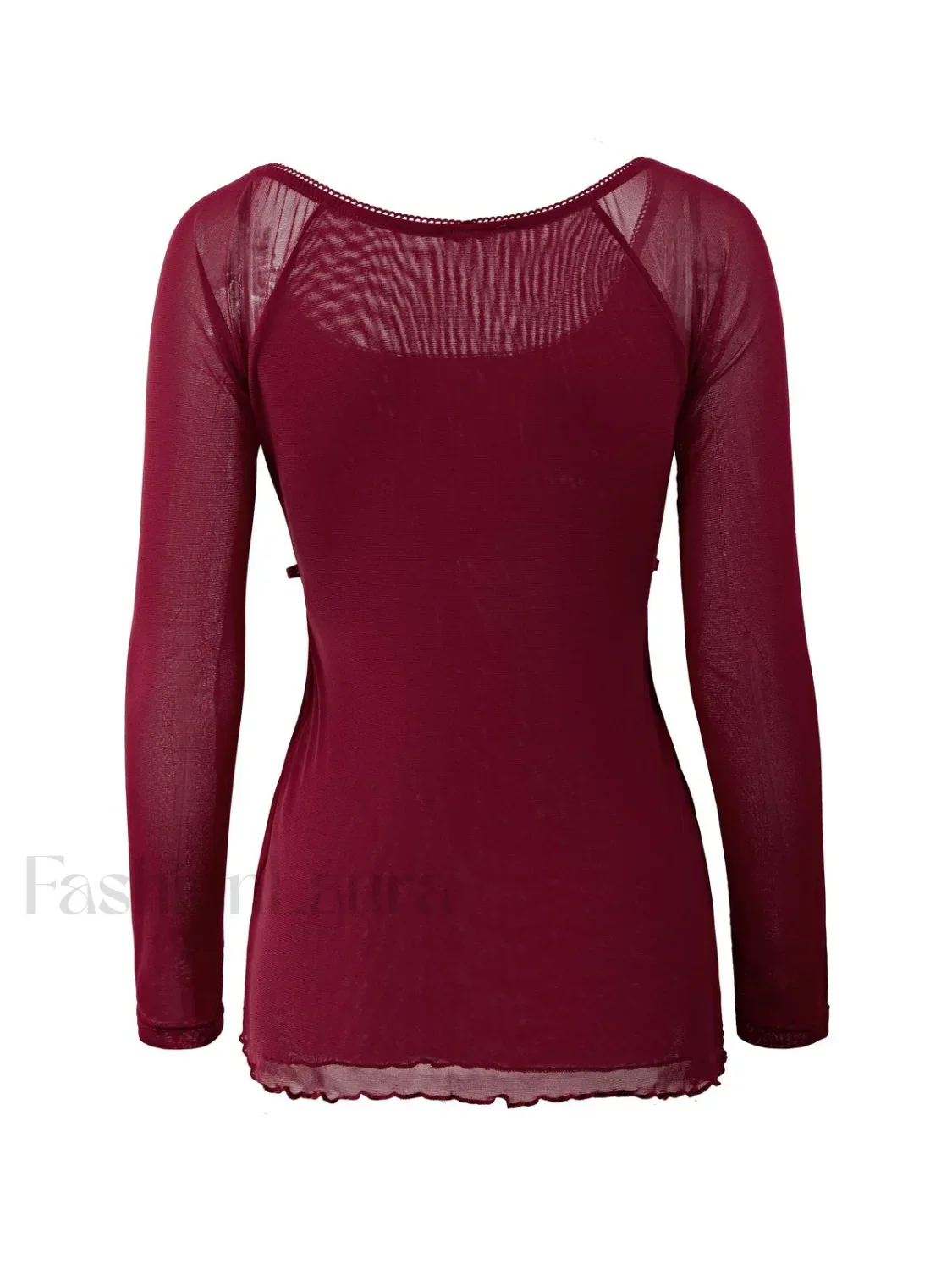 Lace Trim Tie Front Long Sleeve Blouse - Image 10