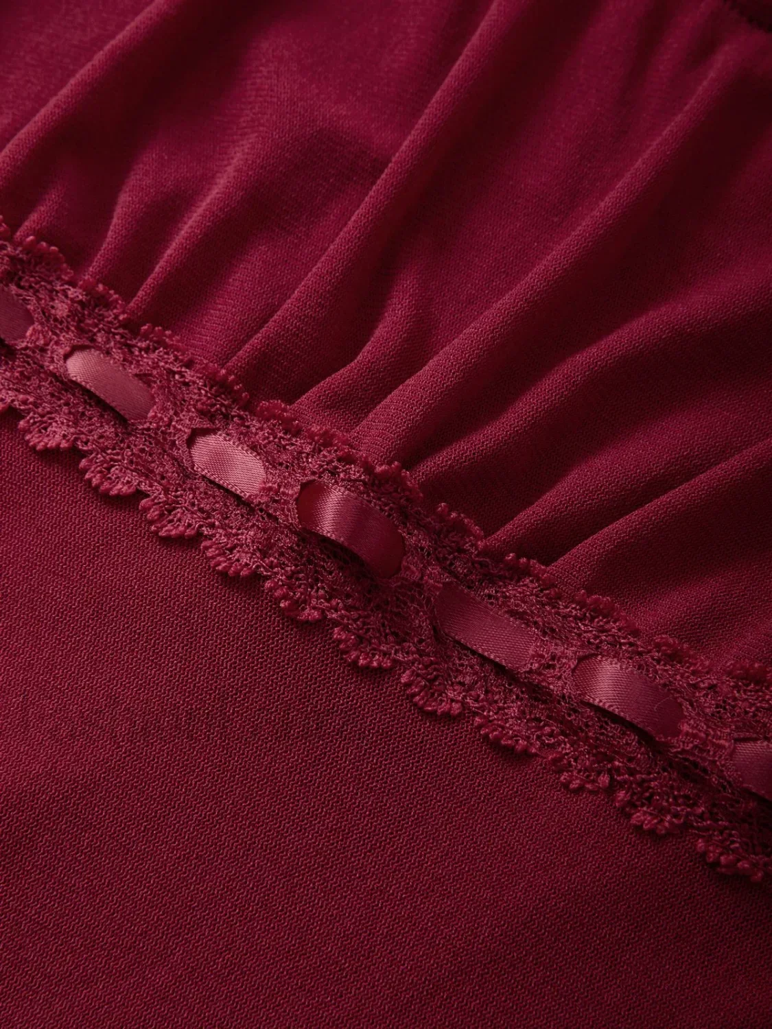 Lace Trim Tie Front Long Sleeve Blouse - Image 11