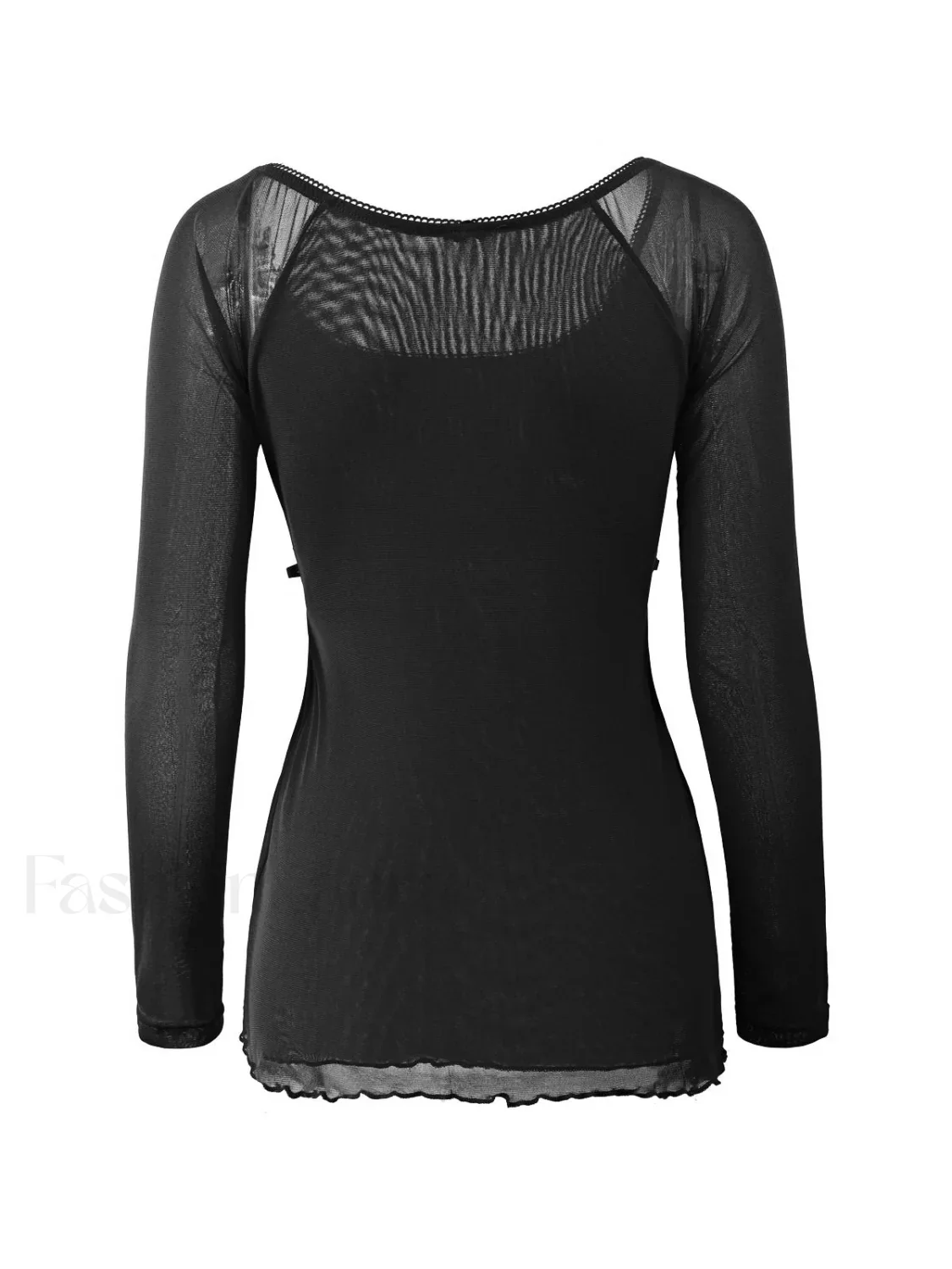 Lace Trim Tie Front Long Sleeve Blouse - Image 24
