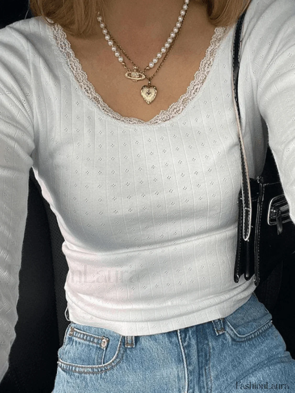 Lace Trim White Knit Top - Image 6
