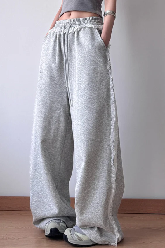 Lace Trim Wide Leg High Waist Pants - Image 5
