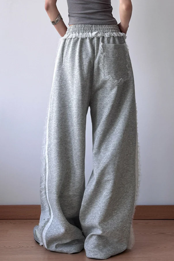 Lace Trim Wide Leg High Waist Pants - Image 6