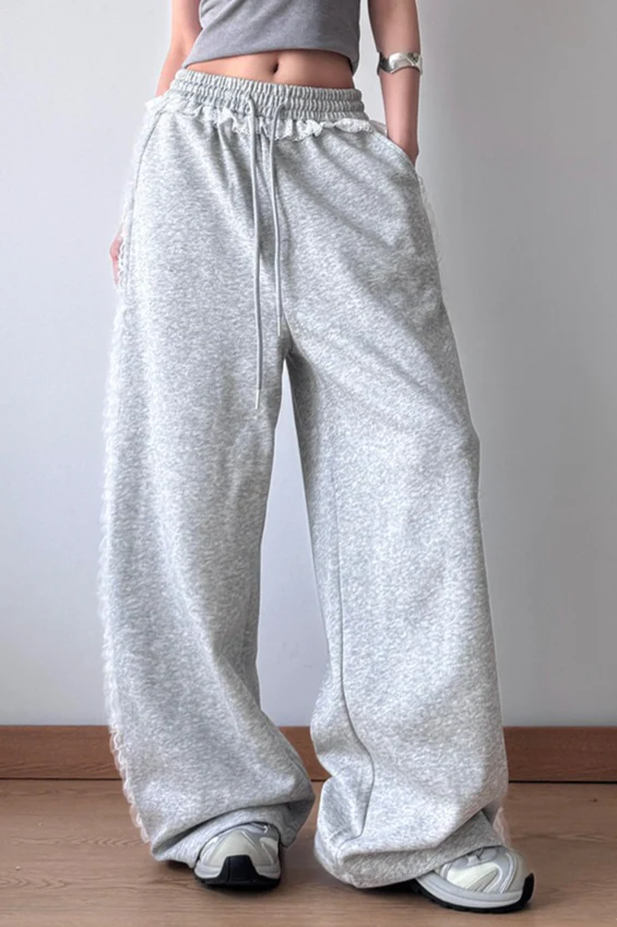 Lace Trim Wide Leg High Waist Pants - Image 8