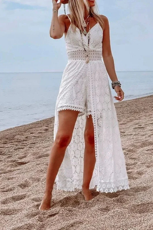 Lace V Neck Hollow Boho Dress - Image 2