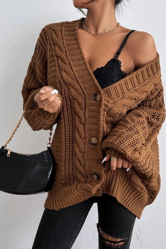 Lantern Sleeve Cable Knit Sweater - Image 22