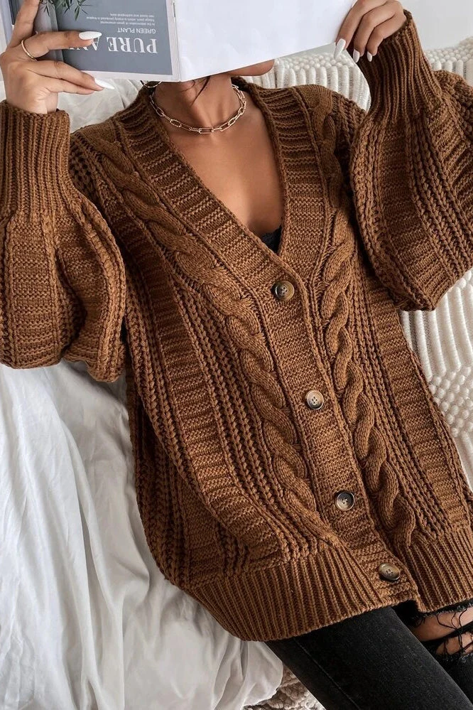 Lantern Sleeve Cable Knit Sweater - Image 24