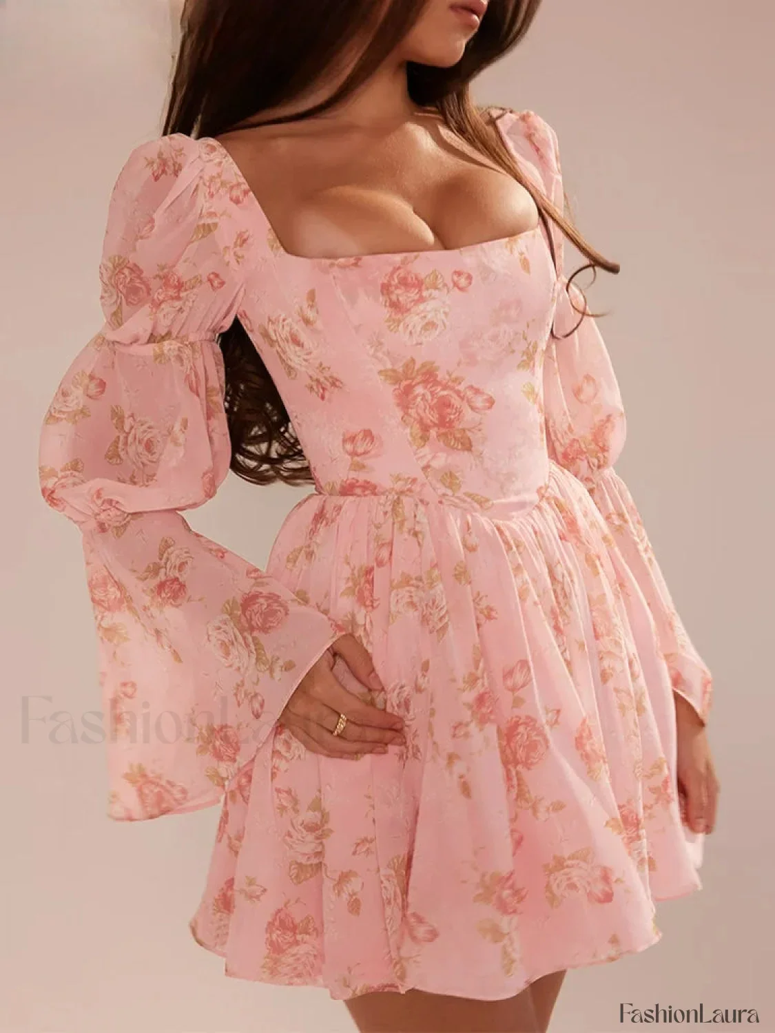 Lantern Sleeve Square Floral Dress - Image 5