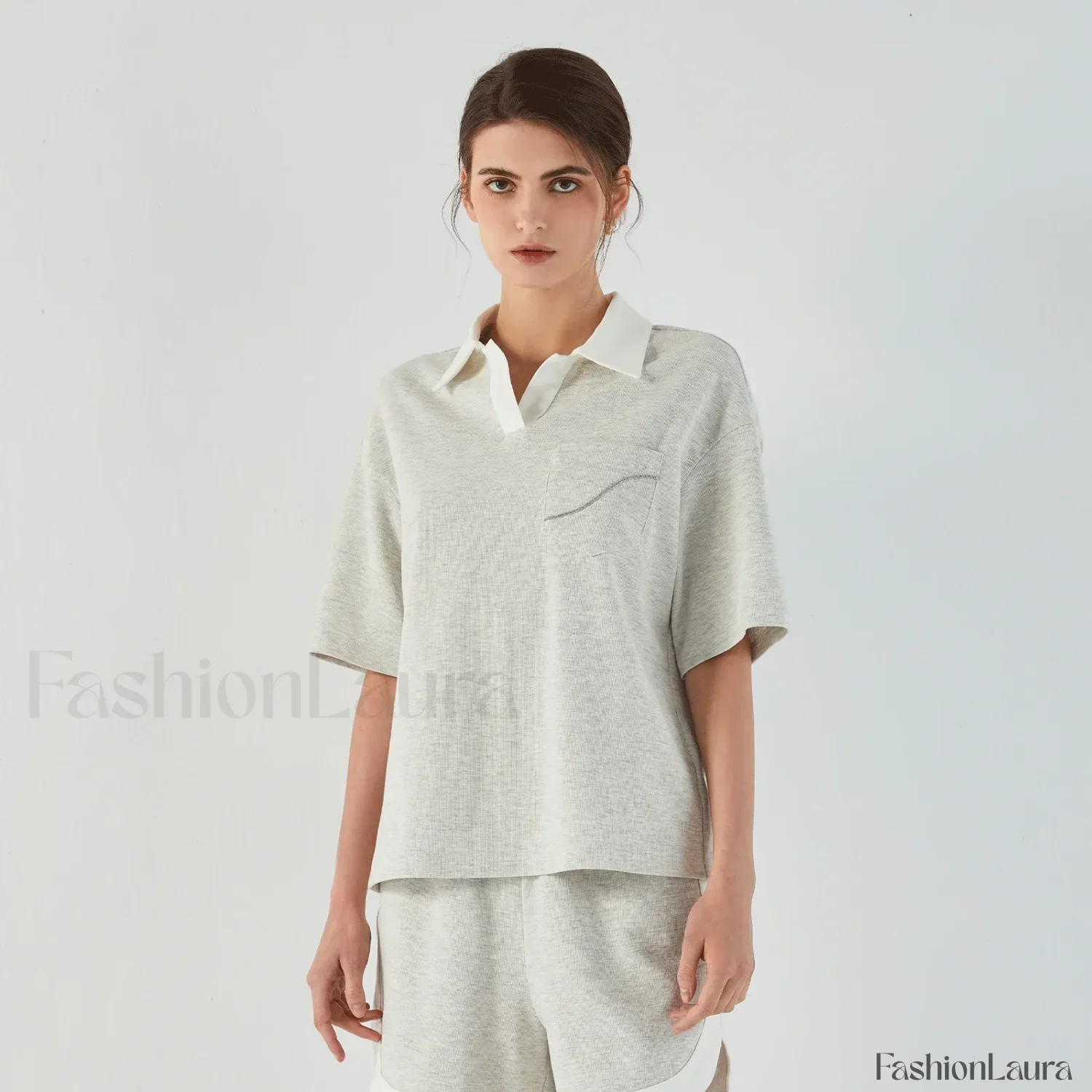 Lapel Combed Cotton Casual T-Shirt - Image 17