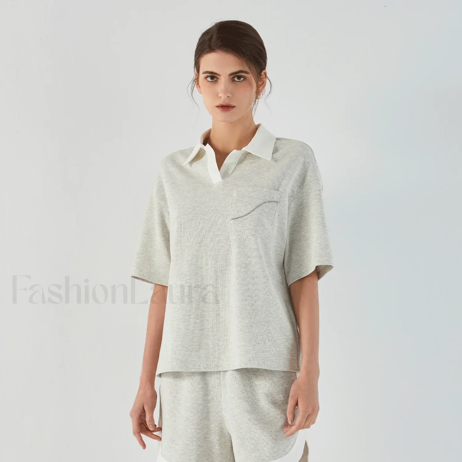 Lapel Combed Cotton Casual T-Shirt - Image 2