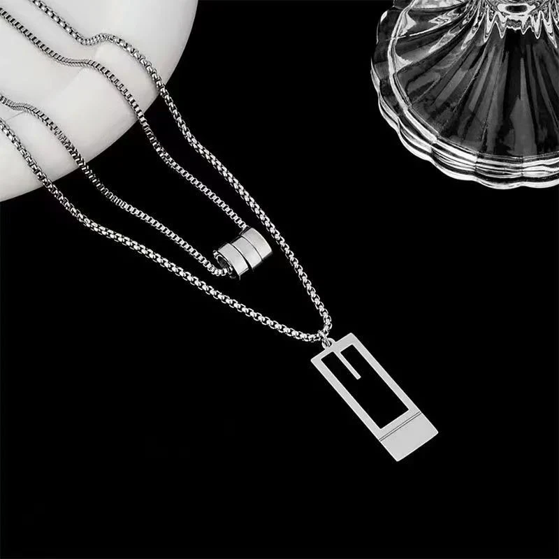 Layered Long Chain Minimalist Pendant Necklace - Image 4