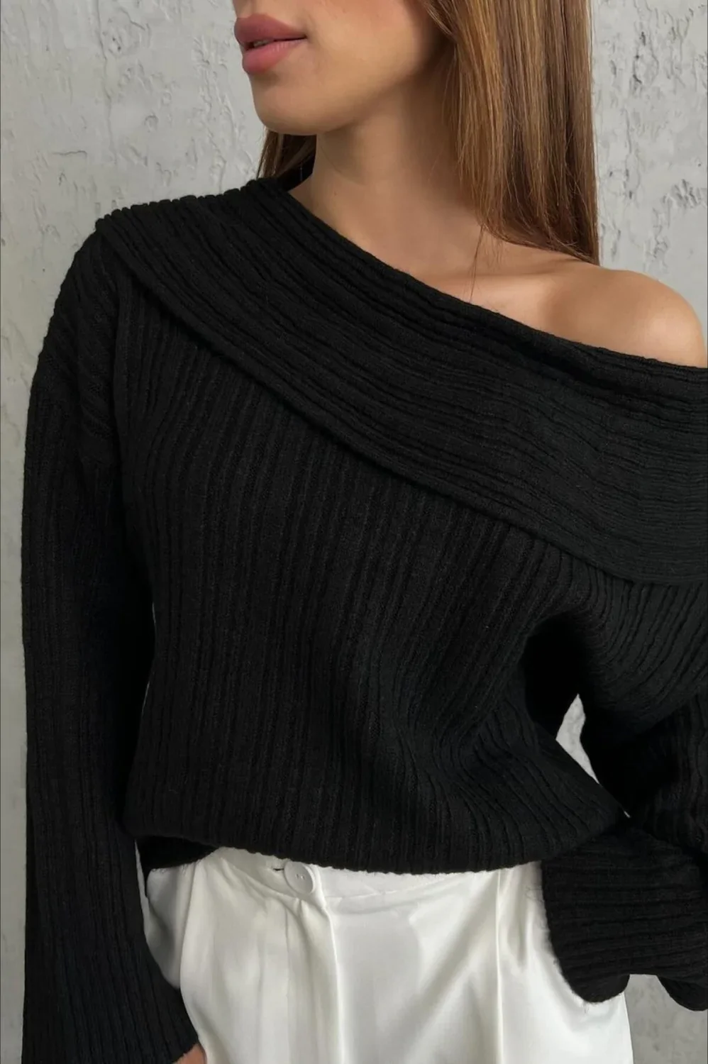Lazy Chic Off-Shoulder Knit Sweater - Image 7